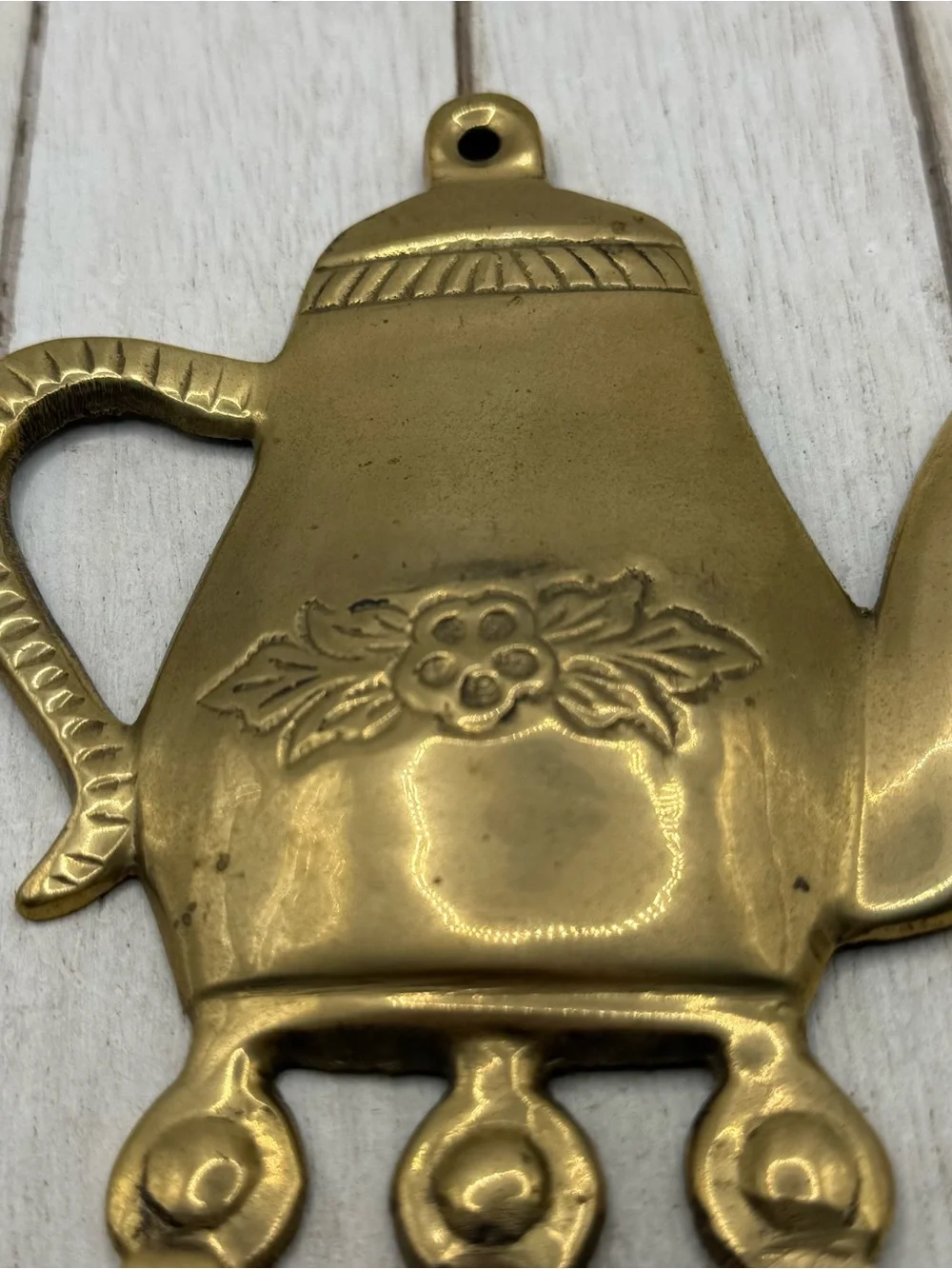 Brass Teapot Wall Hook - Gold Decorative Key Holder